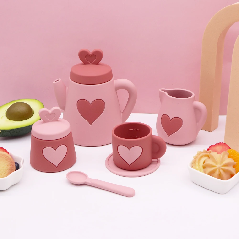 Factory BPA Free Cute Educational Silicone Kitchen Kids Pretend Play Tea Set Toy For Kid