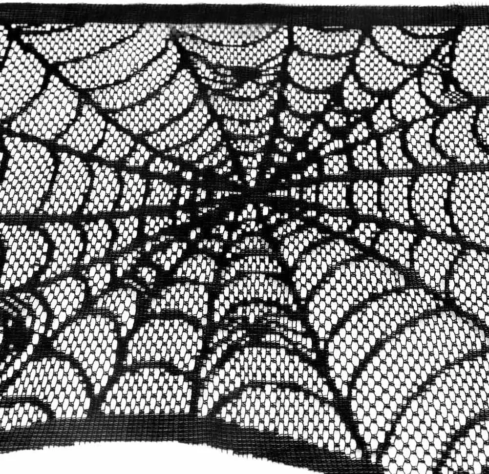 Halloween Decoration 18X96 Inches Black Spiderweb Fireplace Mantle Scarf Lace Cover For Halloween Party Banquet