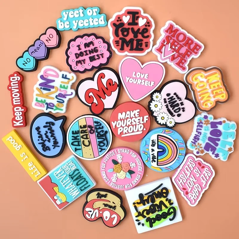 XH English Phrases PVC Shoe Charms Resin Dollar Money Letter Shoe Floral Chains Bottom Rivet Button Buckle Shoe Accessories