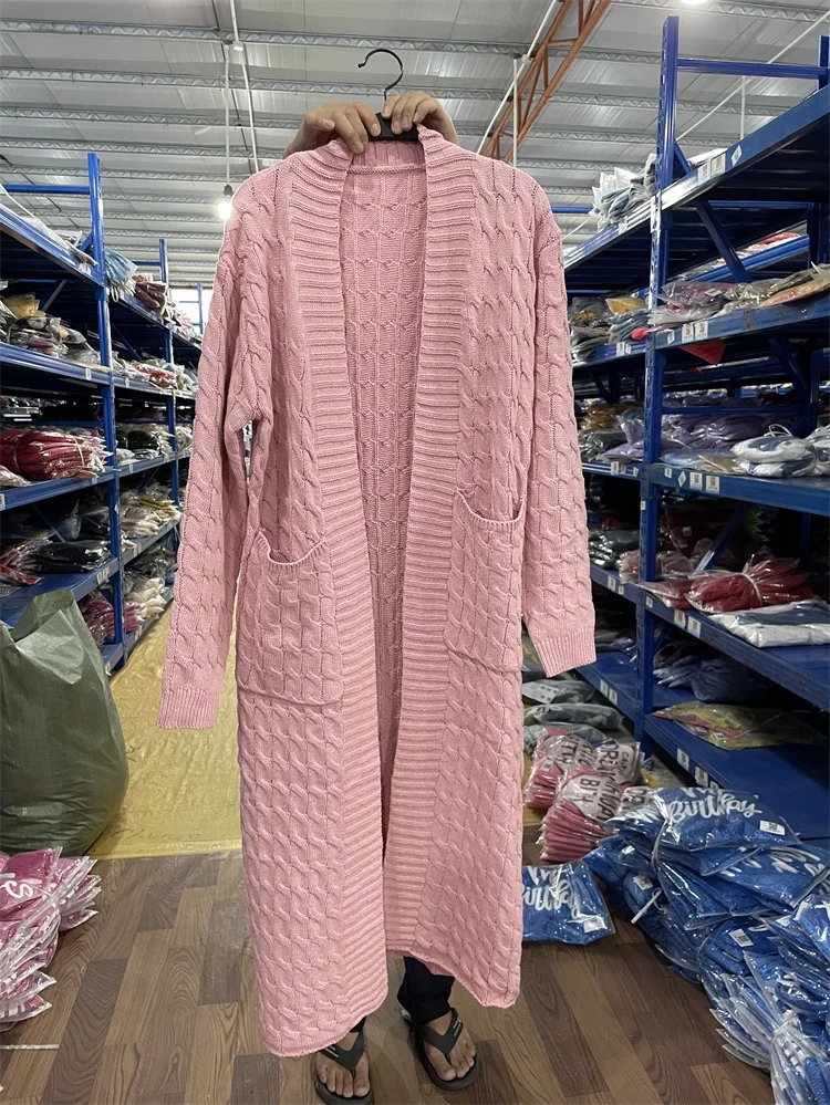 CY6813 Plain Long Sleeve Sweater Cardigan with Big Pocket Woman Knitted Coat for Fall Winter Wholesale 2024