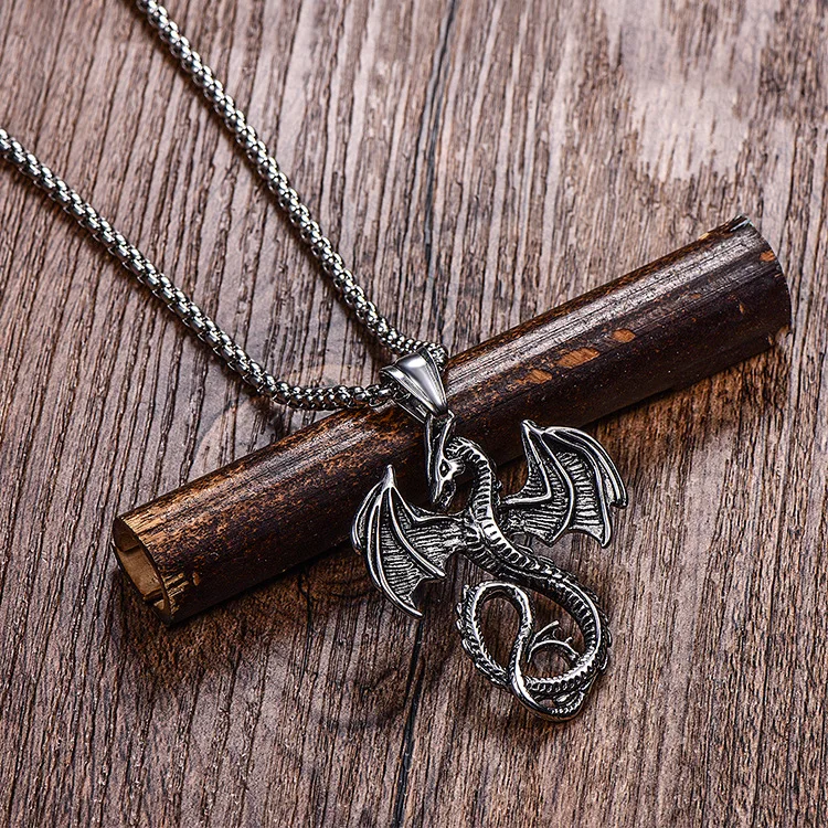 SC Fashion A Song of Ice and Fire Mens Necklace Hip Hop Jewelry Vintage Stainless Steel Zodiac Flame Dragon Pendant Necklace