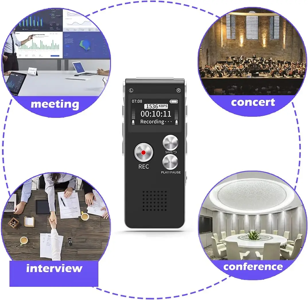 Digital Voice Recorder USB Rechargeable Dictaphone 8GB Memory Digital Audio Voice Recorder for Lectures Meetings