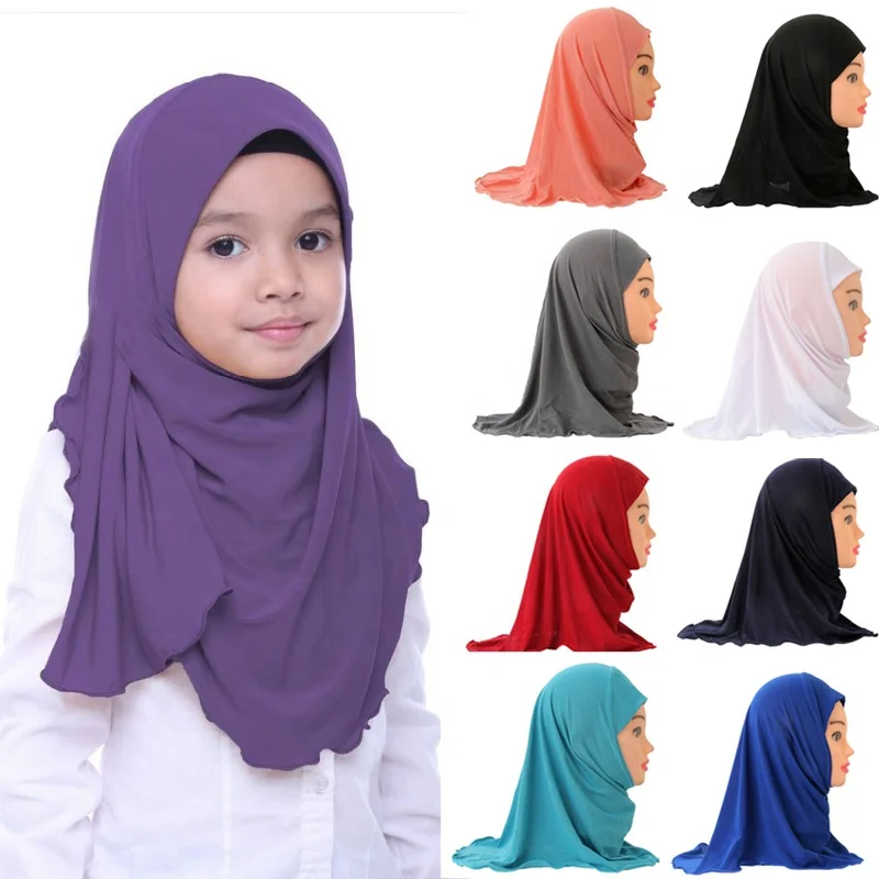 No Decoration Soft Stretch Material Beautiful Small Girl Alamira Hijab Muslim Kids Islamic Scarf Headscarf
