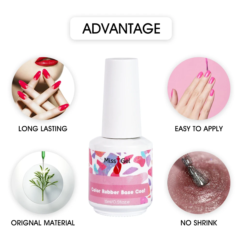 Color Basecoat Nail Supplies Private Label 15ml Base Coat Gel UV Nail Primer Rubber Base Gel