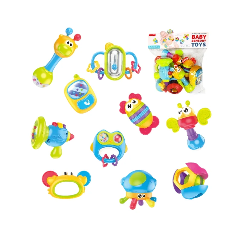 Jiefan toys 0-1 year old hand bell ten multi-functional intellectual development enlightenment baby emotional comfort DIY set