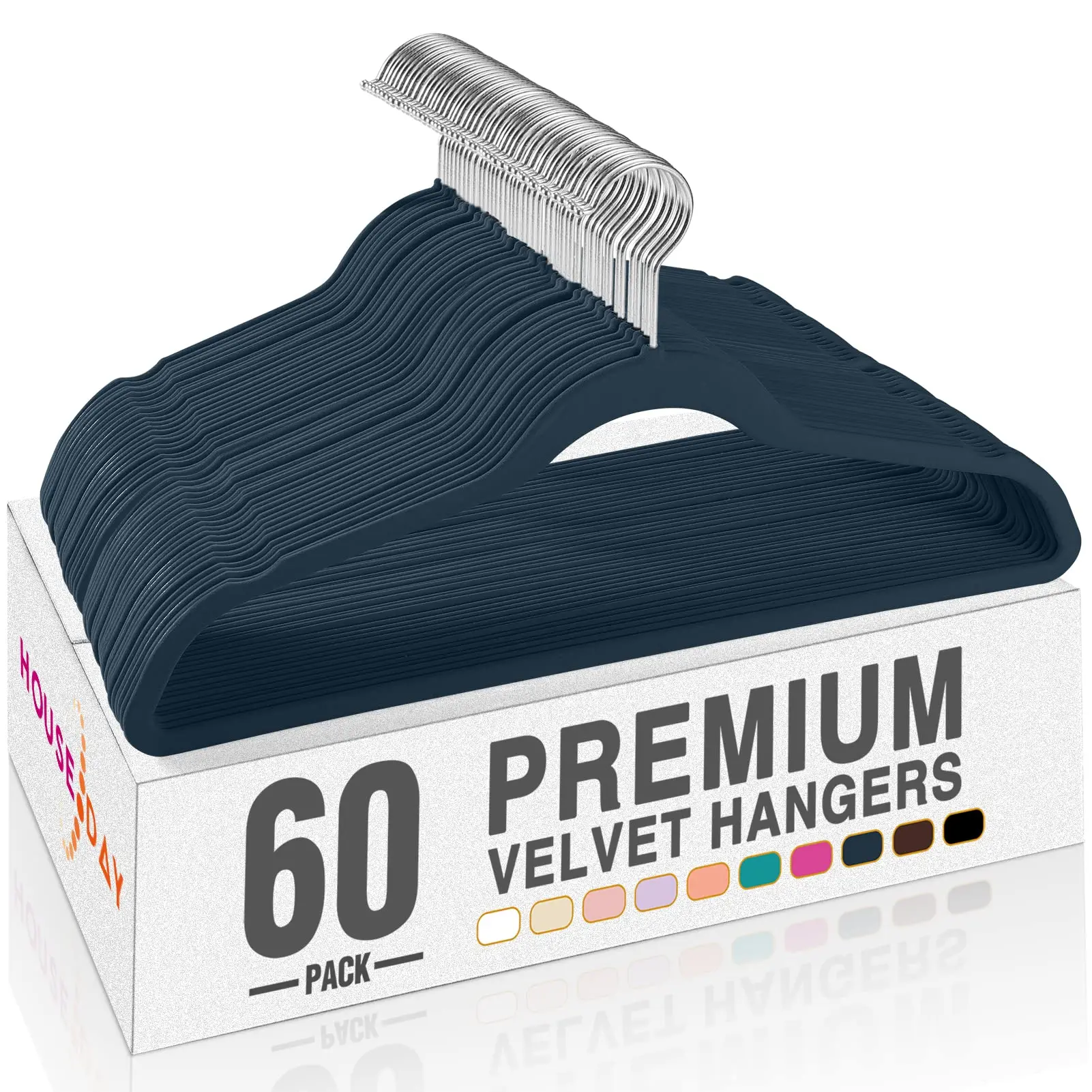 Wholesale Modern Space Saving Navy Non Slip Flocked Suit Coat Clothes Velvet Hanger 60 Pack