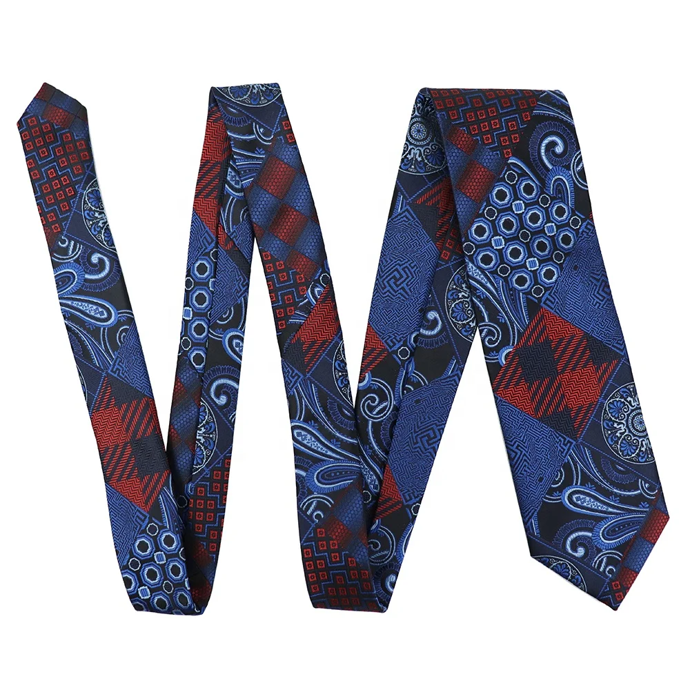 Модный дизайн Красный винтажный цветочный сращивающийся тканый галстук из полиэстера мужской темно-синий с принтом пейсли на