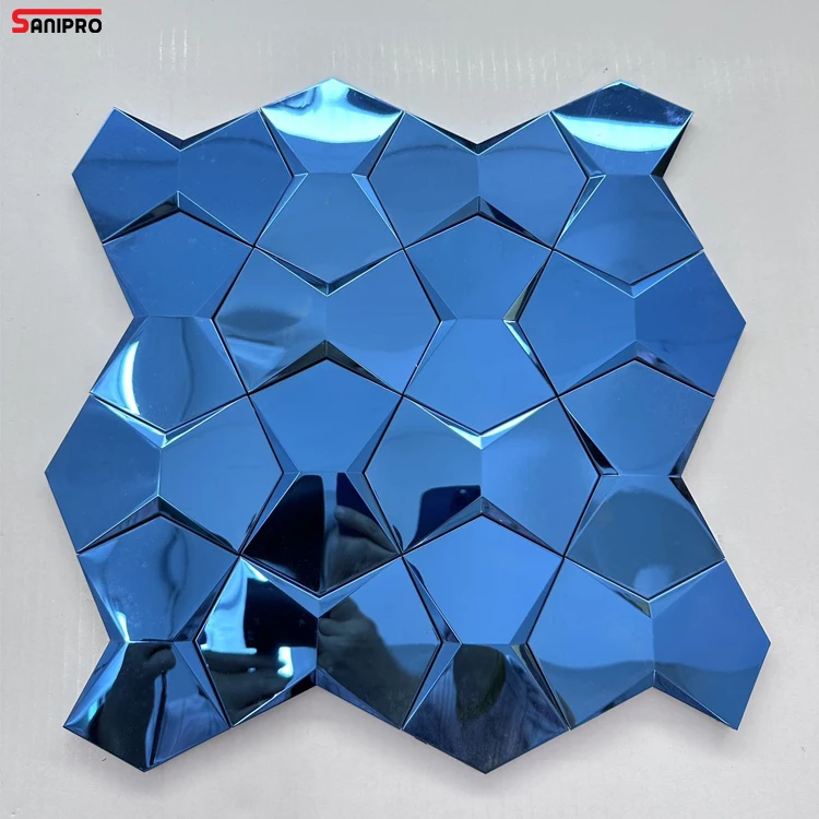 SANIPRO Wholesale Attractive Price Polish Brushed 3D Aluminum Alloy Metal Mosaic Backsplash Stainless Steel Bathroom Wall Tile