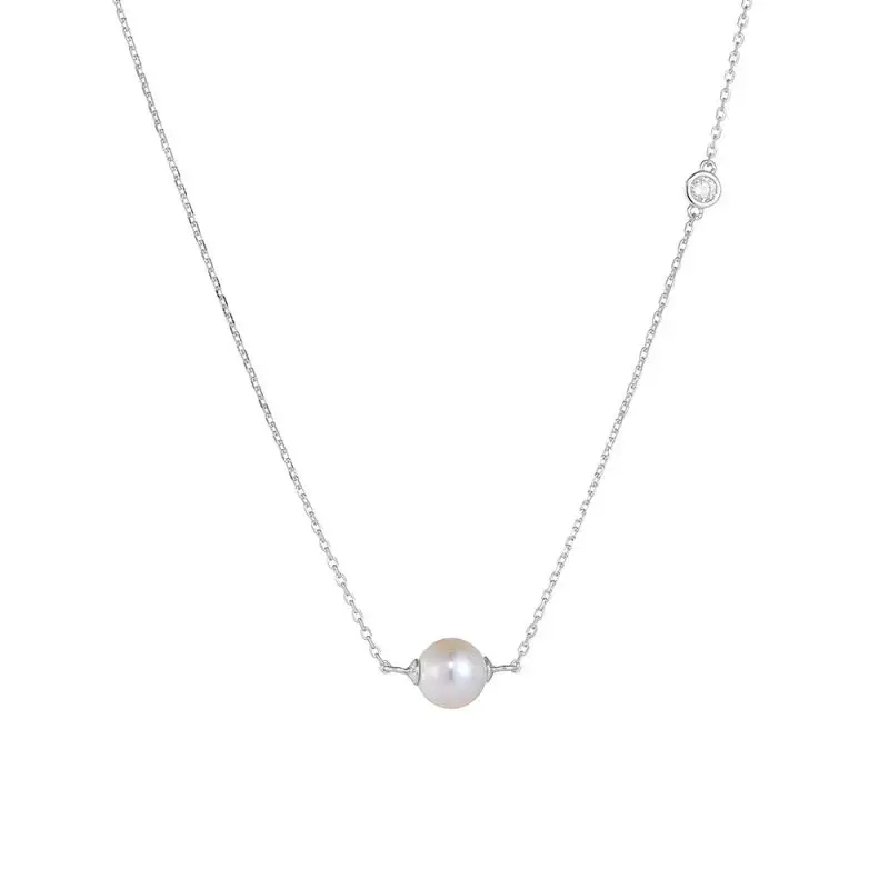 Fashion Jewelry Vermeil Small Simple 925 Sterling Silver Single Pearl Necklace Fine Jewelry Necklace