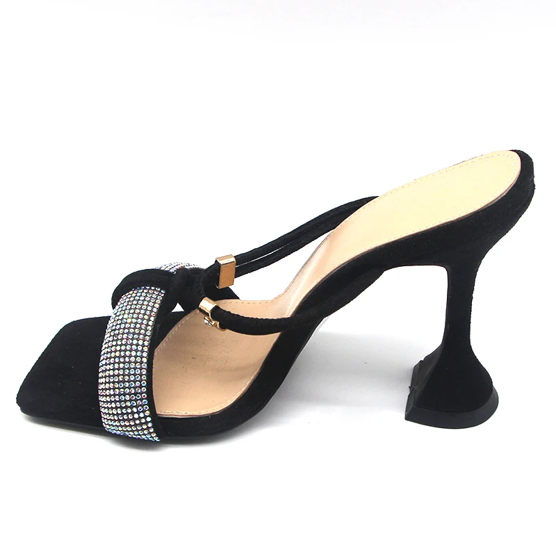 newest fashion Women strap High Heel square toe Mules Ladies Sexy Stiletto Heel Dress Party slippers