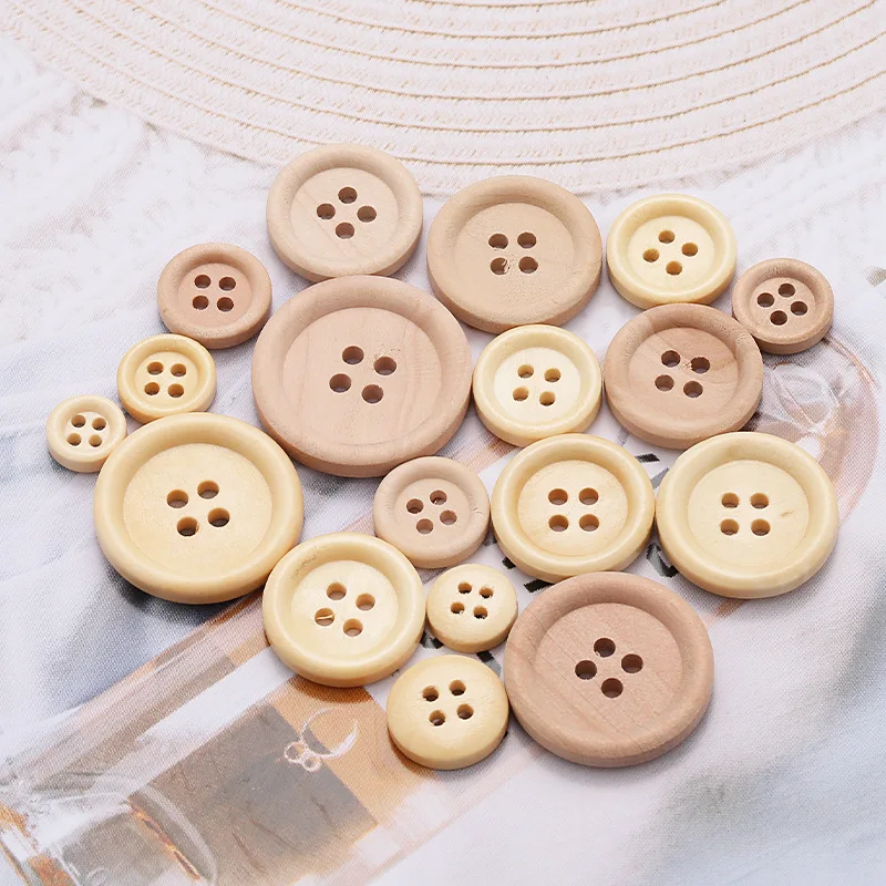 SAS Quality Control Round Custom Engraved Logo Natural Wooden Buttons for Shirt Coat Kids Clothes