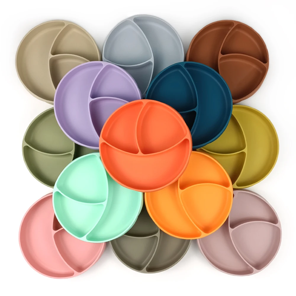 Factory Pumpkin Silicone Dinner Plate Toddler Self Feeding Training Storage Divided Silicone Suction Bowl Plate Plato Silicon