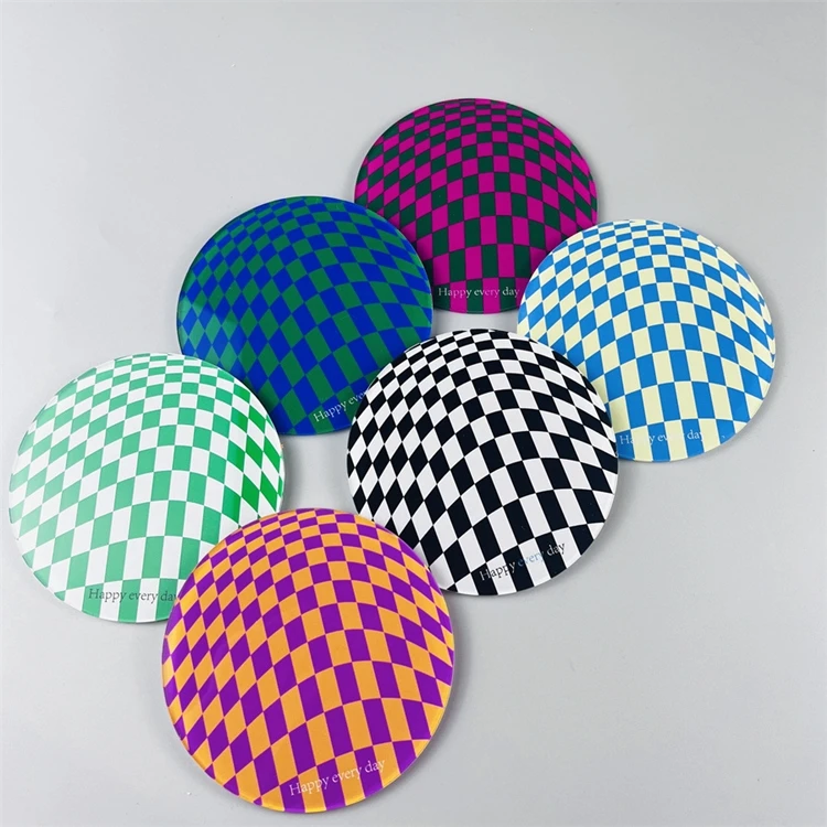 Checkered Coasters Acrylic Checkerboard Coffee Cup Coaster Round Mat Pad for Home Kitchen Desk Table Drink Decor Accessories