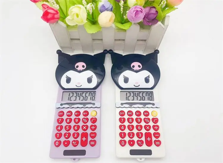 Hello kt Kawaii Melody Solar Energy mini Calculator Push cover creative cartoon calculator pink cute student portable stationery