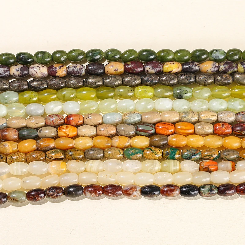 JD GEMS 4x6mm Natural Stone Beads Rice Shape Jade Agate Pyrite Shoushan Stone Opal Loose Spacer Beads for Jewelry Making