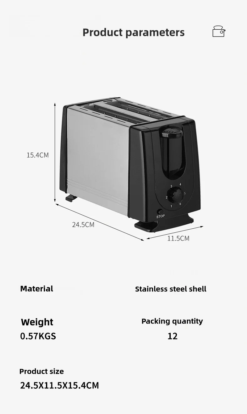 2-Slice Retro Stainless Steel Breakfast Machine Mini Electric Household Bread Toaster with Automatic Function for Home Use