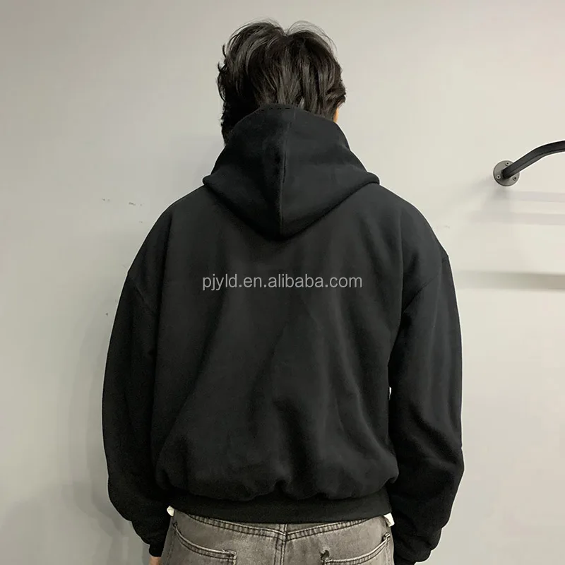 Double Layer Metal Rivet Long Sleeve Boxy Hoodie Heavyweight Cotton Custom Print Streetwear French Terry Zipper Hoddies