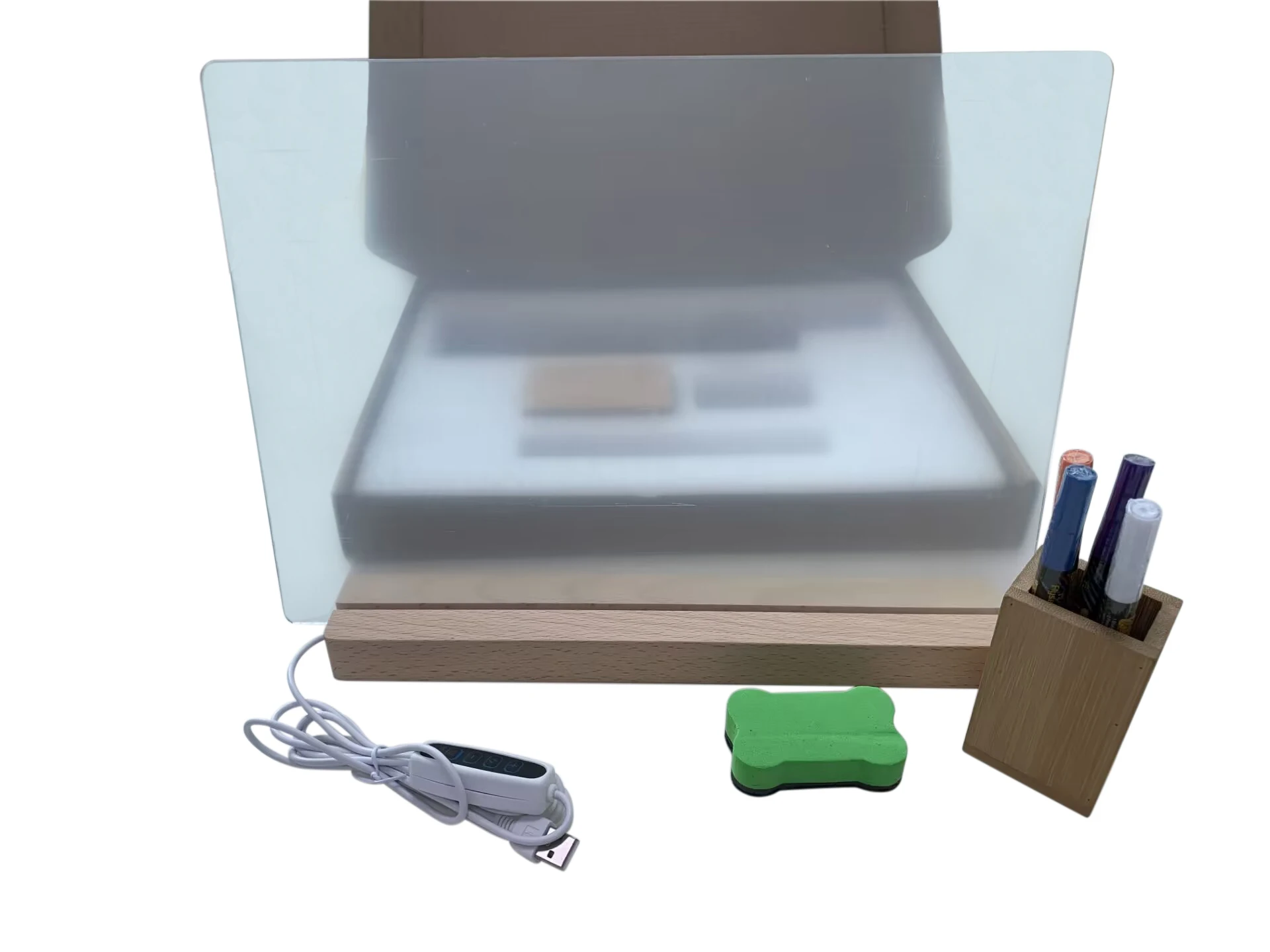 LED Mutil-Color Blank Acrylic Message Board Note Memo board Wood stand Base With Pen Dry Eraser