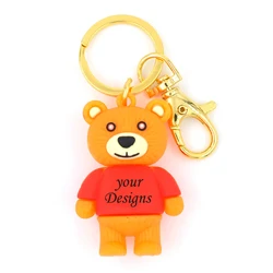 3D brown plastic teddy bear keychain wholesale cartoon little bear keychain silicone Mini soft custom teddy bear keychain