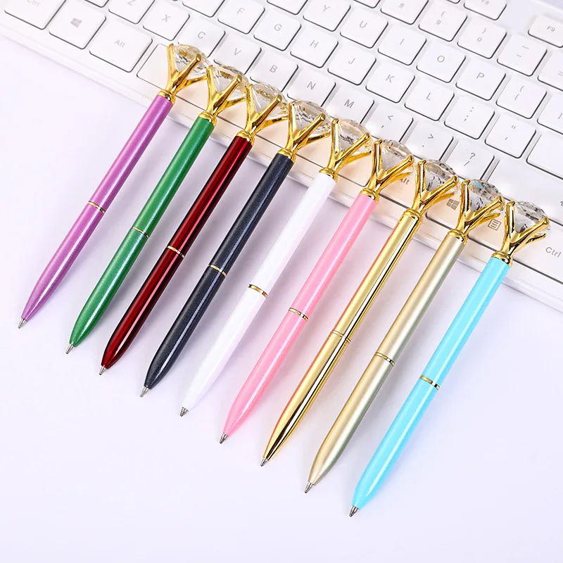 Promotion Big Top Diamond Pen Multi Color Diamond Crystal Ballpoint Ball Pen With Steel Body For Wedding Gift
