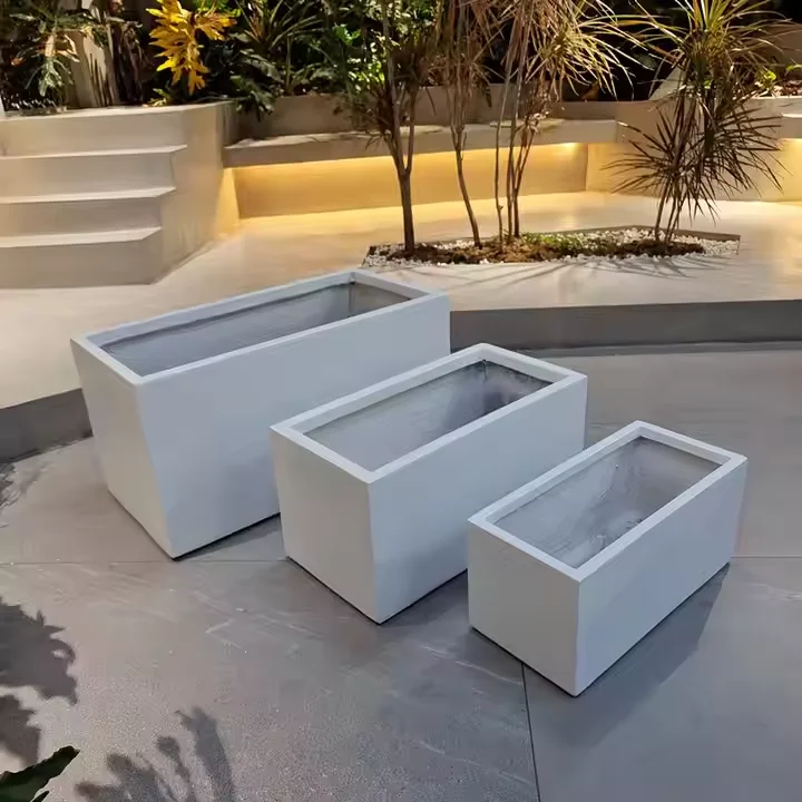 Large Rectangular Outdoor Garden Pots Big Fiberglass Planter Box Metal Propagating Pot for Plants Clay Cement Fiber Clay Cement