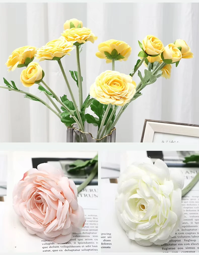 High Quality Hair-planting Artificial White Camellia Flower 2 Heads 1 Bunch Camellia Rose Artificial Flower for Home Decoration