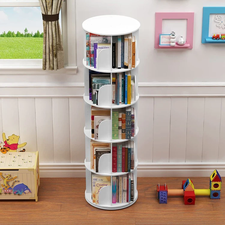 White Multi Purpose Children Library 360 Degrees Rotating Book Shelf for Kids Bedrooms