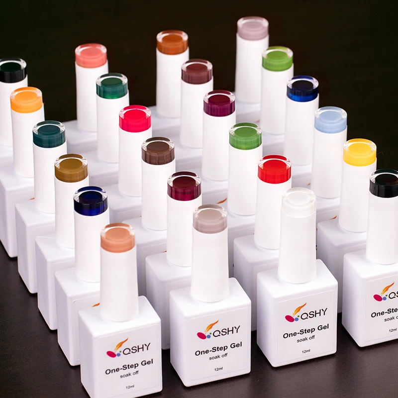 QSHY  Natural Resin Organic Nail Art Product Bright Red Color Permanent Nail Polish Kit One Step Gel Wholesale For Girls