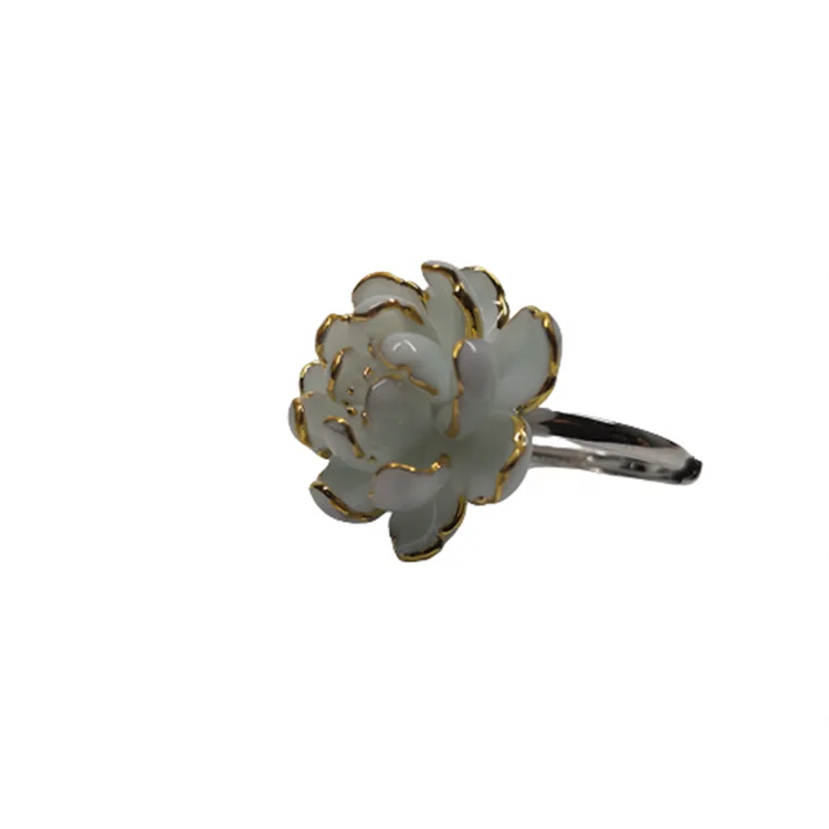 Prezzie ceramic Ins Korean Needle Floral rings Golden Twine Crystal Flower Jewelry porcelain rings For Girl