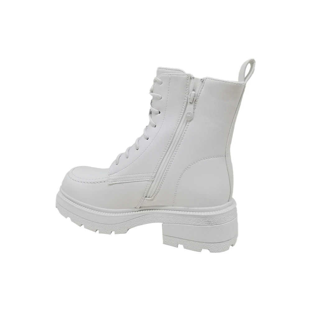 Combat Boots Women White PU Leather Motorcycle Boots Punk Gothic Shoes Fashion Lace Up Black Ankle Boots Female Shoes