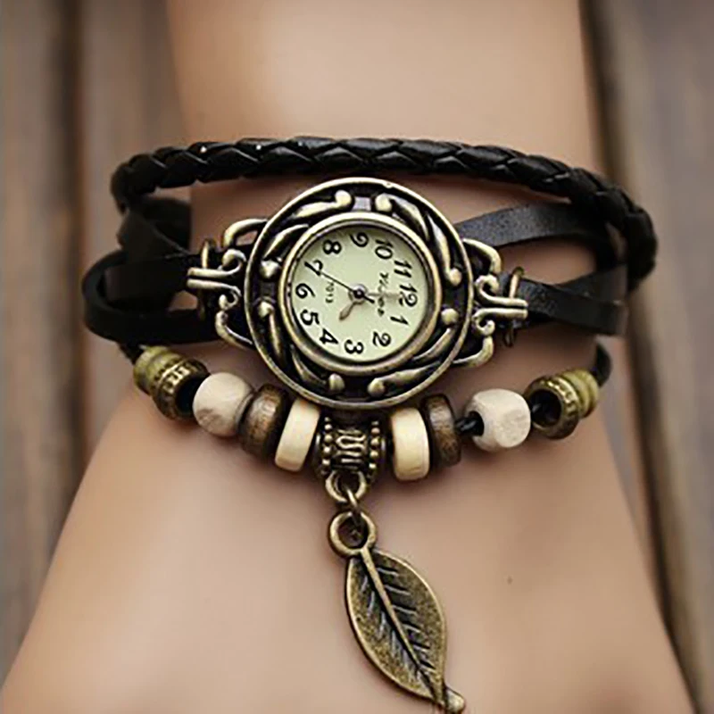 Fashion bracelet watch female students children leaf pendant quartz watch manufacturer wholesale restoring ancient ways