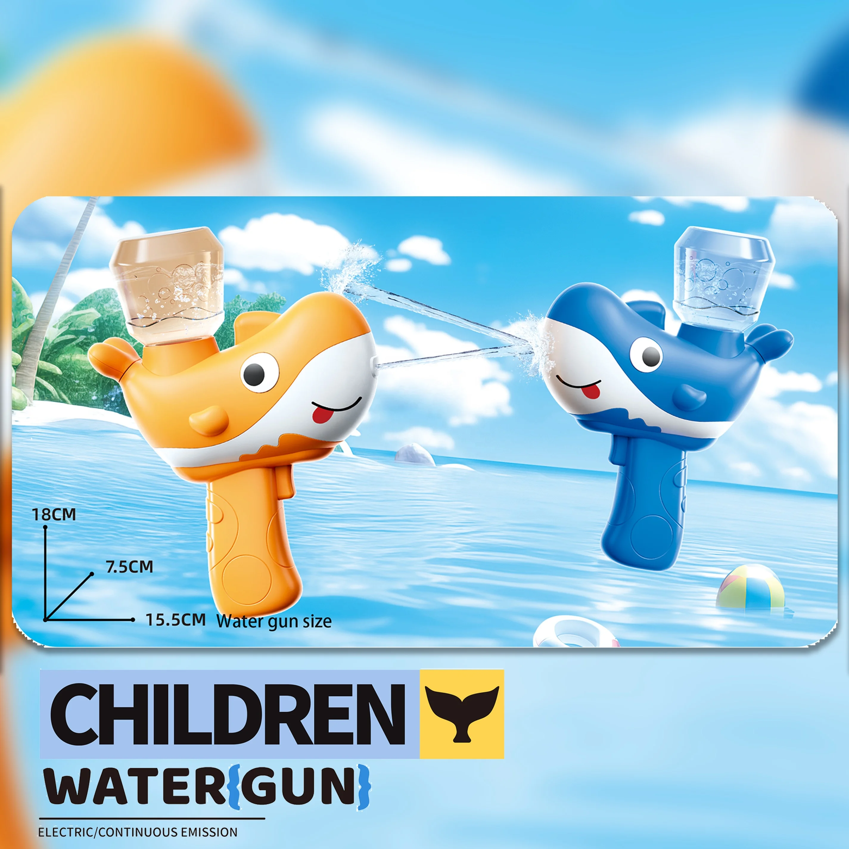 KUNYANG summer mini outdoor kids play battery operated water game cartoon dolphin shape portable water gun battery