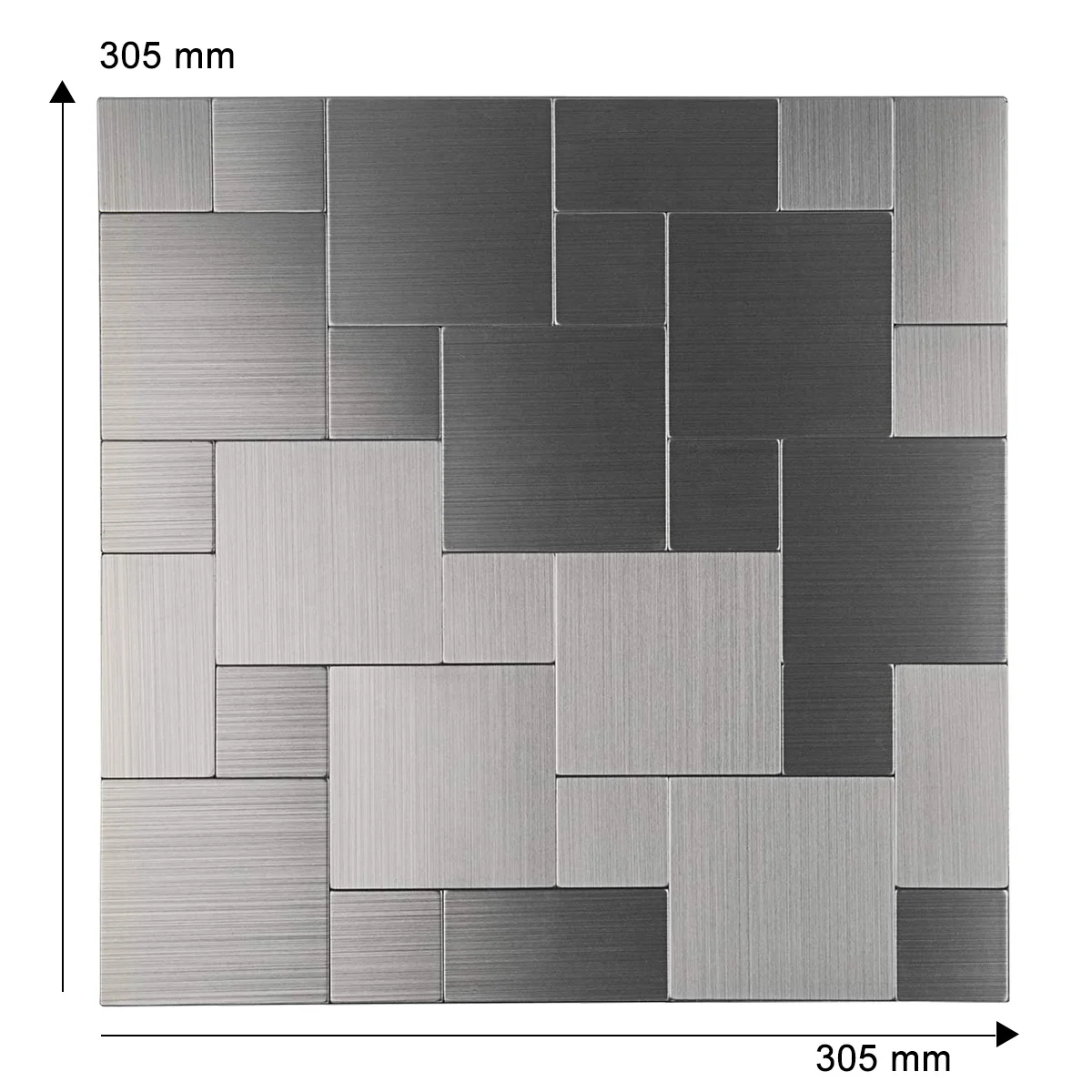 Peel and Stick On Metal Aluminium Backsplashes, Puzzle Brush Silver Square - 10 Piece Per Box