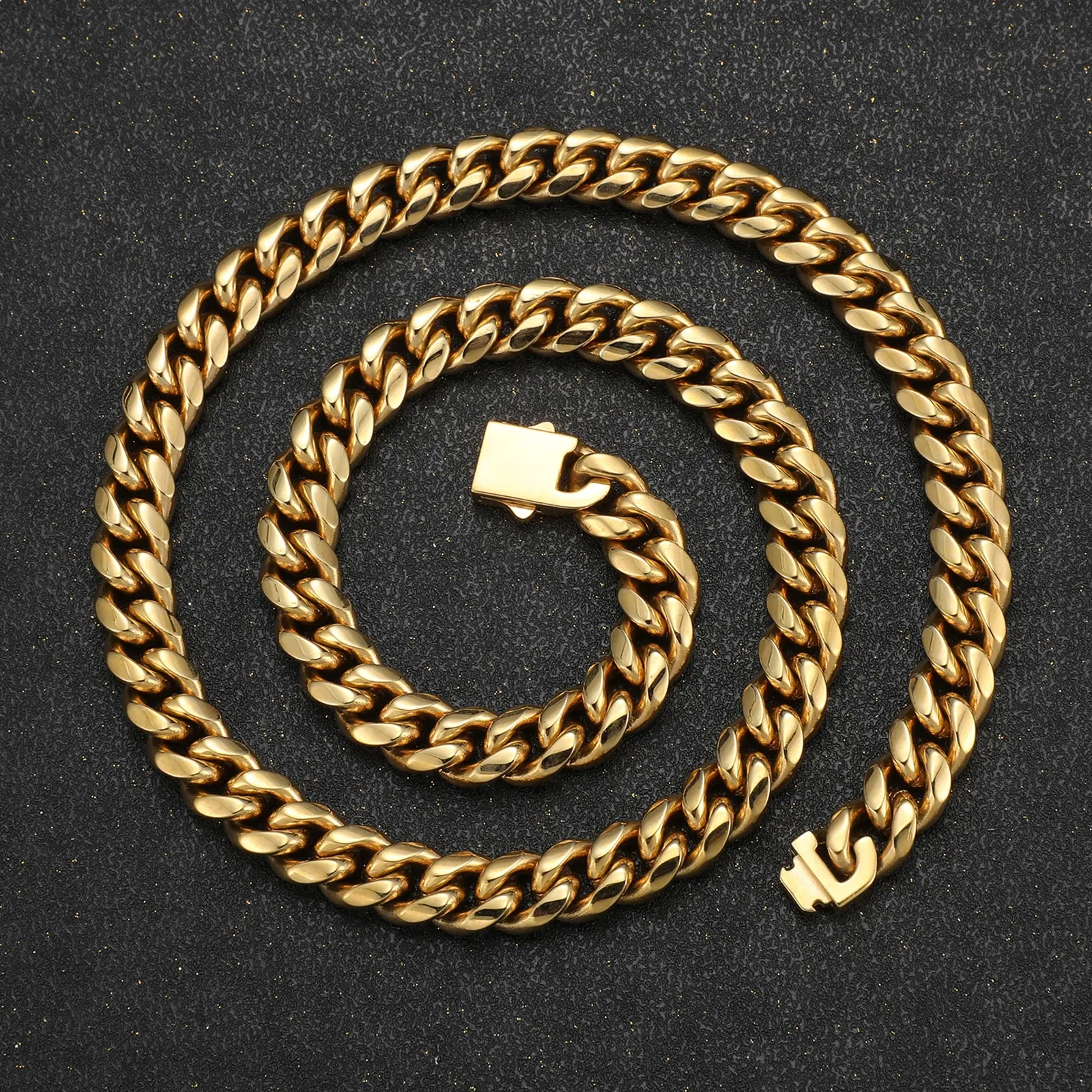 Fashion Necklace Jewelry Waterproof Stainless Steel Cuban Chain Hip Hop 14k 18k Gold Plated Miami Curb Cuban Link Chain for Men