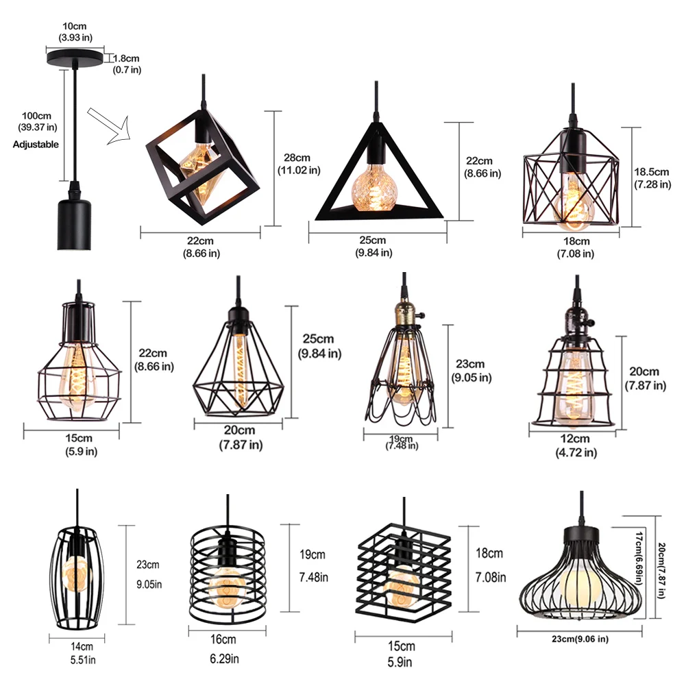 Pendant Lights Nordic Black Metal Cage Modern Lighting Fixtures Iron Cage Kitchen Vintage Adjustable Hanging Lamps Chandeliers