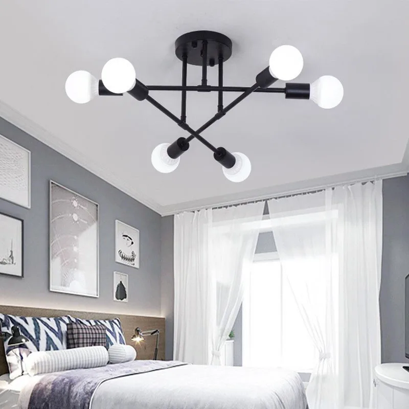 Modern Multiple Rod Wrought Iron Ceiling Lights 6 Led Ceiling Light Office Restaurant Pendant Lighting Chandelier