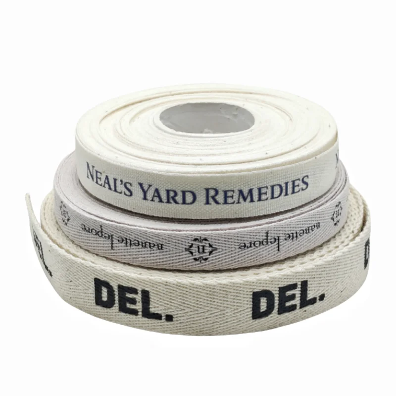 Twill Herringbone Tape Silk Screen Print On Natural Color Custom Logo Cotton Webbing Ribbon for Gift Wrapping Packaging Clothes