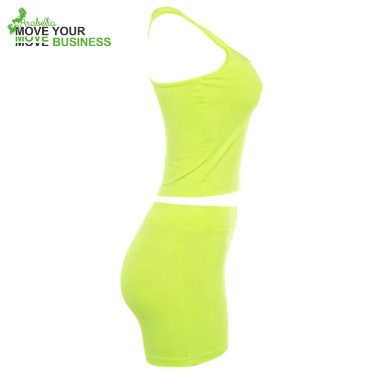 Ptsports fashion outdoor women neon active wear reflective clothing two pieces crop top and short set