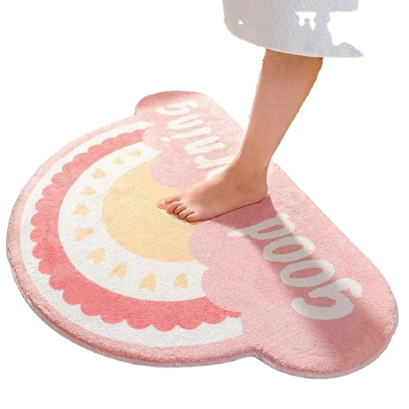 Hot Sale Printing Fluffy Rainbow Animal Anti Slip Half Circle Bath Mat Carpet For Kid Bathroom