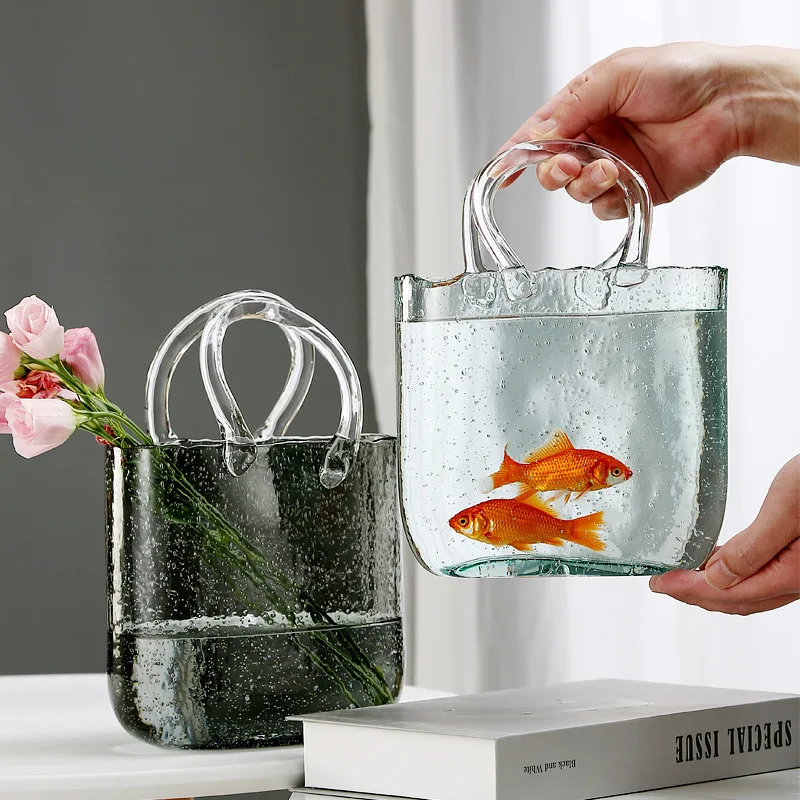 Fashion Personality Factory Wholesale Glass Handbag Vase Glass Vases for Home Decor Glass Vase for Wedding Centerpieces