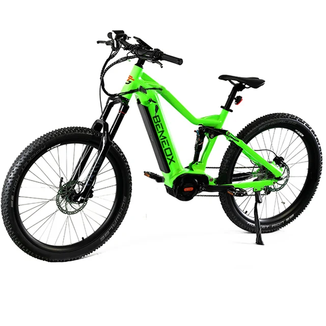 High Quality Soft Tail 48v 14Ah Lithium  Battery ebike bicycle mid drive downhill offroad Green electric mountain bike 29