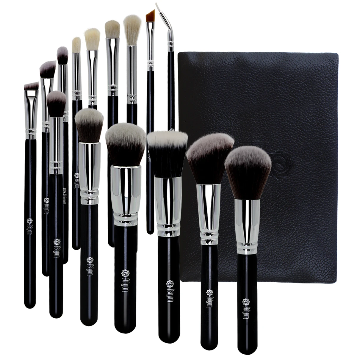 HMU Professional 15pcs/set Premium Synthetic Kabuki Cruelty Free Wholesale Black 15 pcs Cosmetic Brushes Makeup Private Label