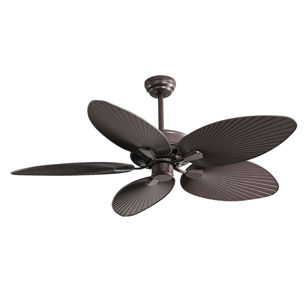 Tropical Ceiling Fan Palm Leaf Rattan Outdoor Decorative Ceiling Fan With Remote Control