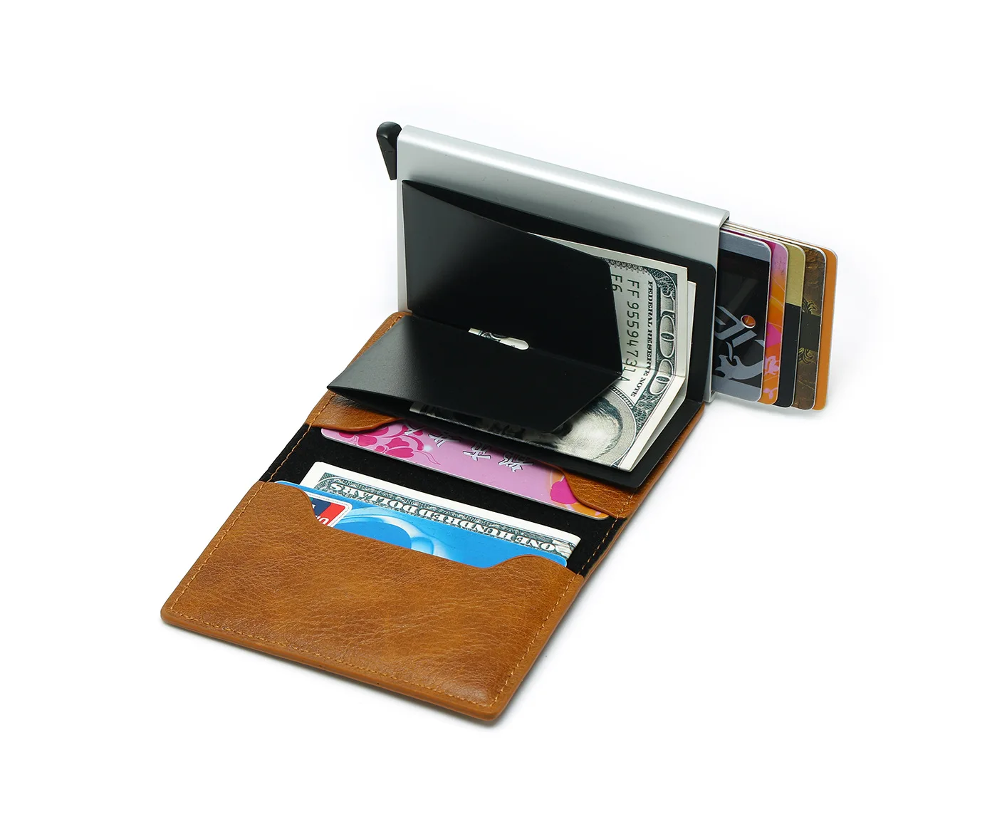 Secure RFID Blocking metal wallet Pop Up Credit Card Holder