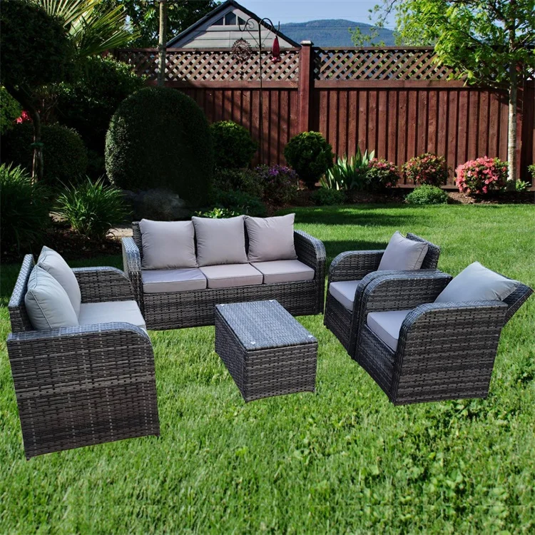 YOHO Modern Outdoor Furniture Waterproof PE Rattan Patio Garden Sofa with Recliner Chair Indoor Outdoor Conversation Furniture
