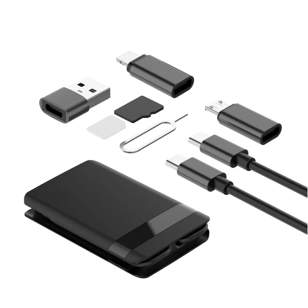 
budi Portable Multi-Function Data Cable Storage Bag with 1 Built-in Card Reader and 2 Memory Card Slots Wireless Charger 5W 