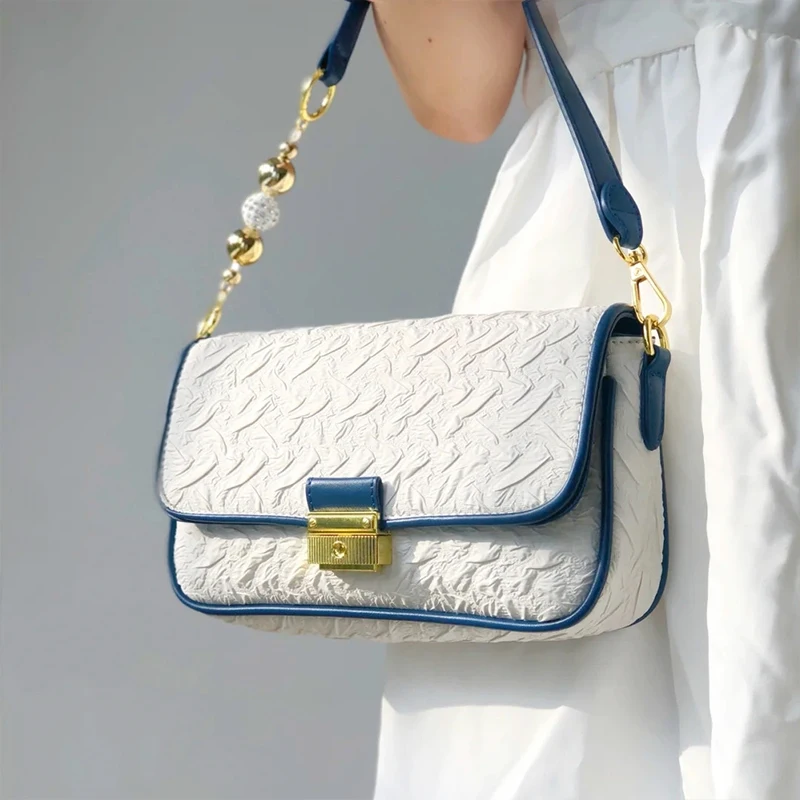 Hot Selling Fashion Solid Color with Beaded handle Pleated Shoulder Bag For Women