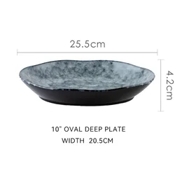 Wholesale customized blue nordic stoneware sets ceramic plates stoneware set reactive glaze plate set