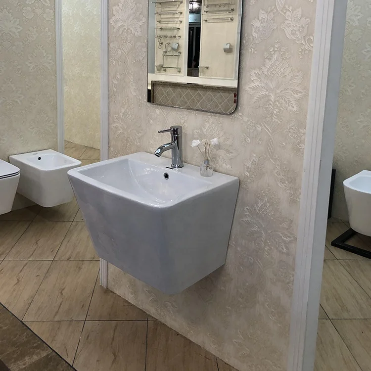 2023 Factory Hot Sales Ceramic Hand Wall hung Wash Basin Square Basin For Bathroom