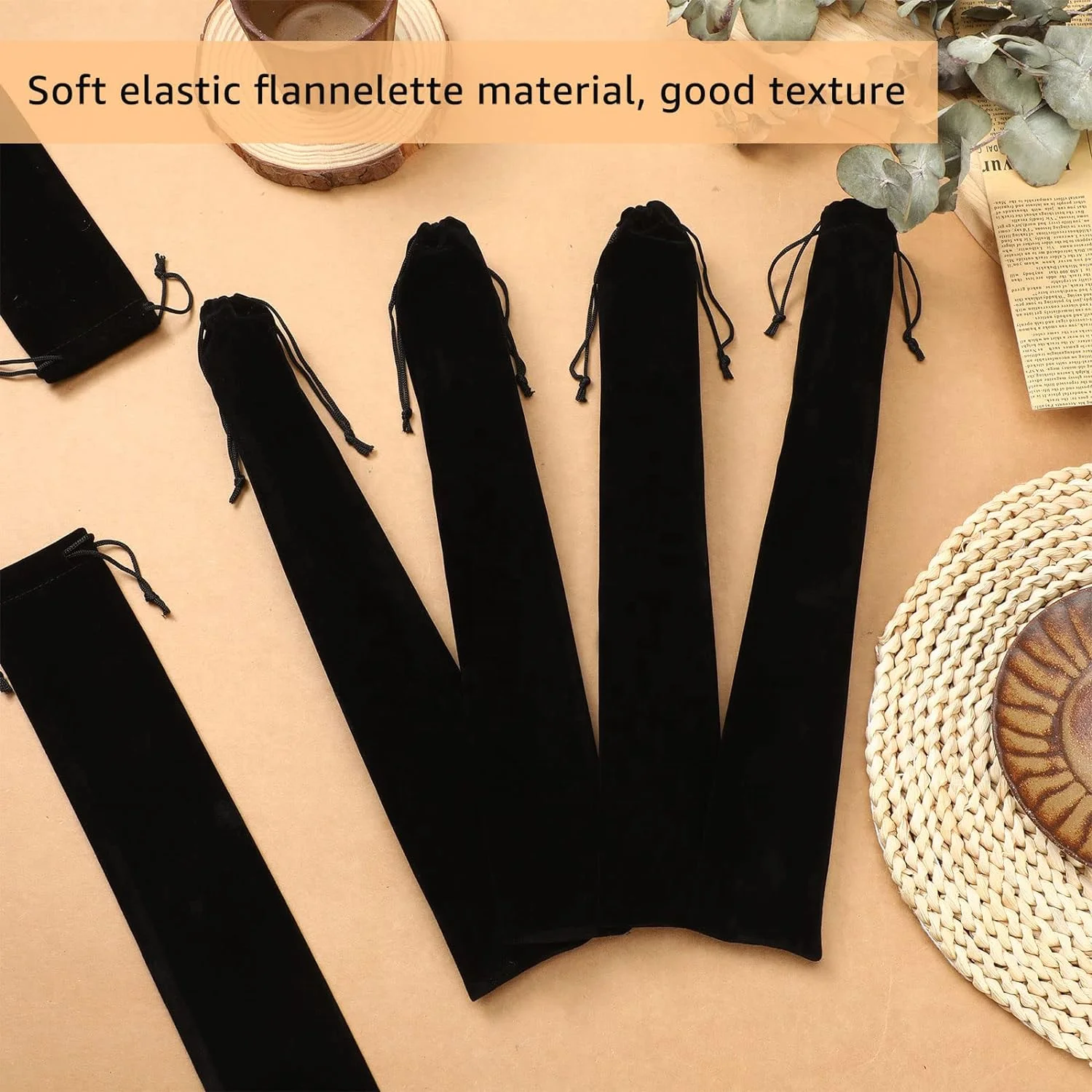 Large Velvet Folding Hand Fan Bag with Drawstring 14.57 x 2.76 in Black Fabric Sleeve Hand Fan Protector Gift Wrap Bags Gift